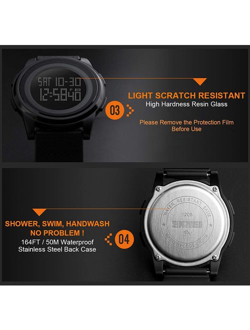 MJSCPHBJK Men's Digital Sports Watch LED Screen Electronic Military Waterproof Watches for Outdoor Running with Stopwatch LED Screen