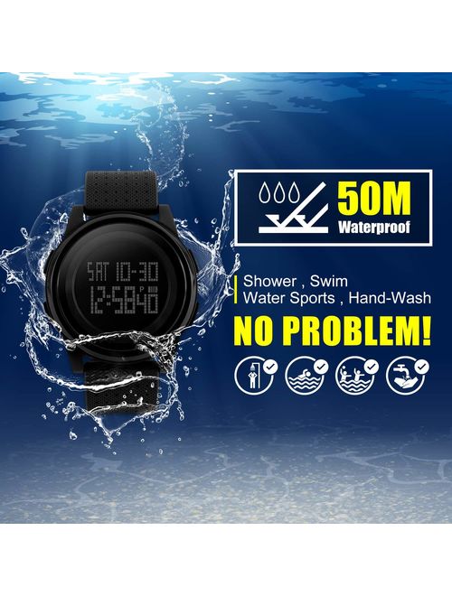 MJSCPHBJK Men's Digital Sports Watch LED Screen Electronic Military Waterproof Watches for Outdoor Running with Stopwatch LED Screen