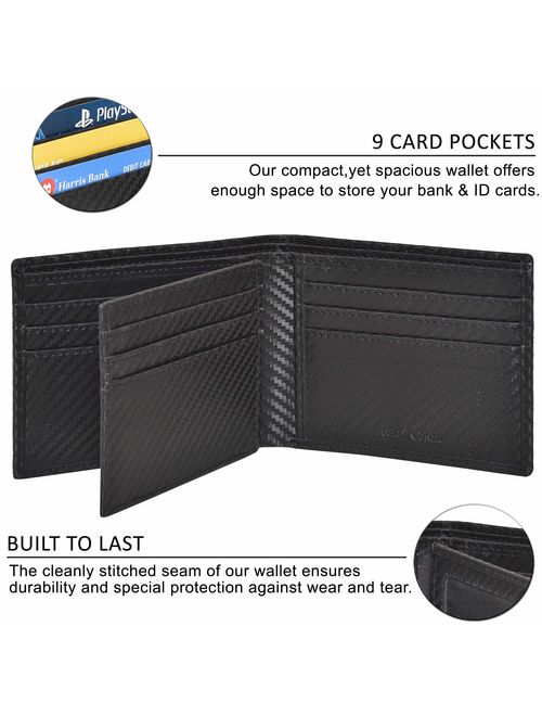 Genuine Leather Bifold Wallets for Men- RFID Blocking Secure Slim mens wallet travel credit card ID window