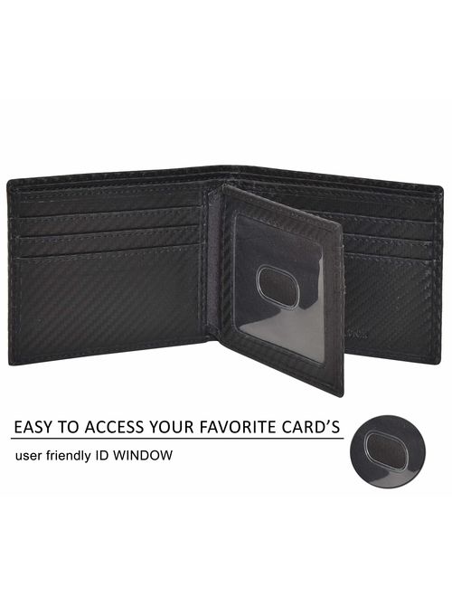 Genuine Leather Bifold Wallets for Men- RFID Blocking Secure Slim mens wallet travel credit card ID window