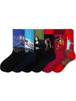 Dress Socks for Men & Women,6-Pair Dress Cool Colorful Fancy Novelty Funny Casual Cotton Crew Socks with Crazy Art Patterned