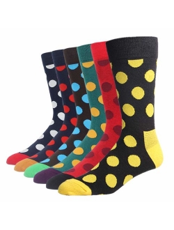 SOXART Men's Dress Socks 5-6 Pack Polka dot Argyle Stripes Assorted Color Bright Fun Cute Style