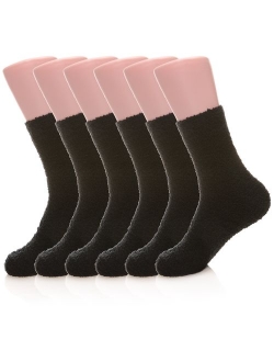 Men's 6 pairs Solid Color Super Soft Cozy Fuzzy Winter Warm Crew Socks