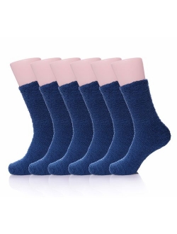 Men's 6 pairs Solid Color Super Soft Cozy Fuzzy Winter Warm Crew Socks