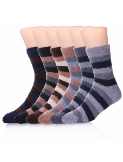 Men's 6 pairs Solid Color Super Soft Cozy Fuzzy Winter Warm Crew Socks