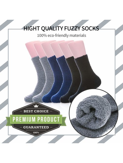 Men's 6 pairs Solid Color Super Soft Cozy Fuzzy Winter Warm Crew Socks