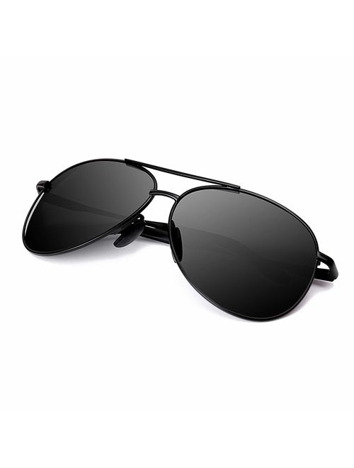 Polarized Aviator Sunglasses for Men - goudi Metal Frame driving UV 400 Protection Mens Women Mirror Sunglasses 8002 (black/black)