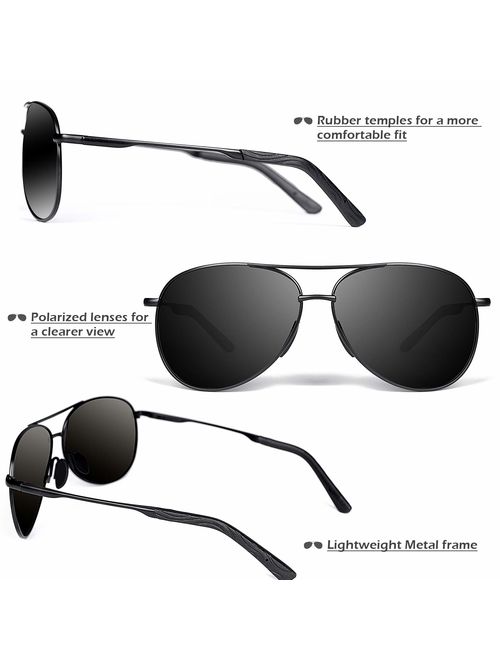 Polarized Aviator Sunglasses for Men - goudi Metal Frame driving UV 400 Protection Mens Women Mirror Sunglasses 8002 (black/black)