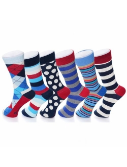 Mens Cotton 6 Pack Dress Socks Solid Ribbed Argyle Shoe Size 6-12