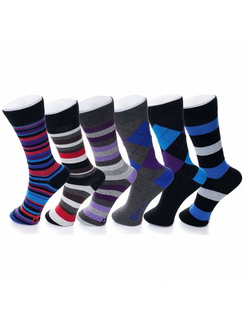 Alpine Swiss Mens Cotton 6 Pack Dress Socks Solid Ribbed Argyle Shoe Size 6-12