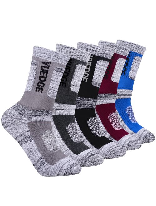 YUEDGE Men's 5 Pairs Cushion Crew Athletic Socks Multi Performance Outdoor Sports Hiking Trekking Socks ...