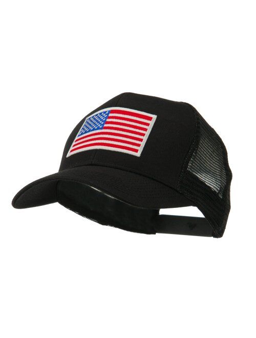 e4Hats.com 6 Panel Mesh American Flag White Patch Cap