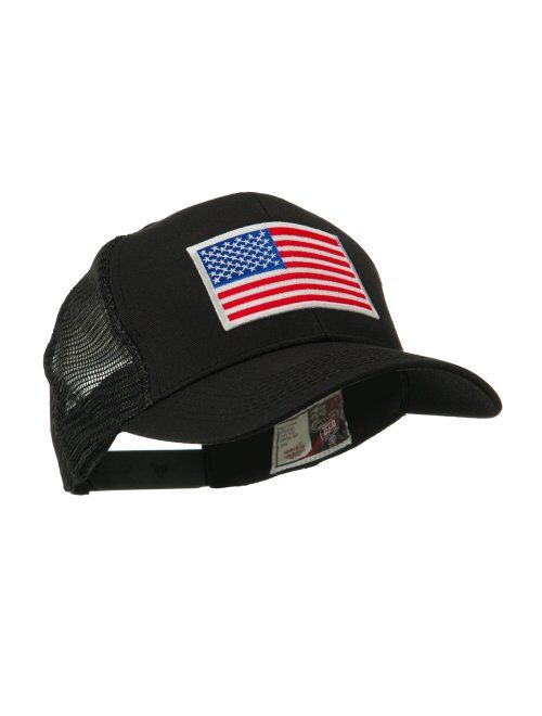 e4Hats.com 6 Panel Mesh American Flag White Patch Cap