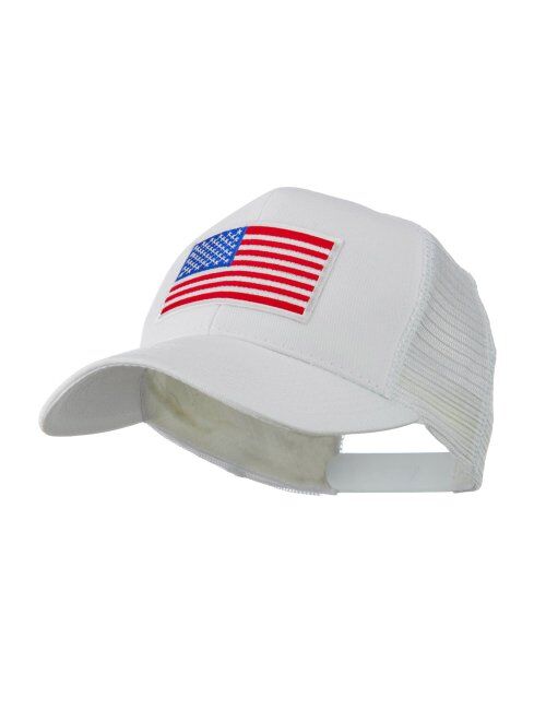 e4Hats.com 6 Panel Mesh American Flag White Patch Cap