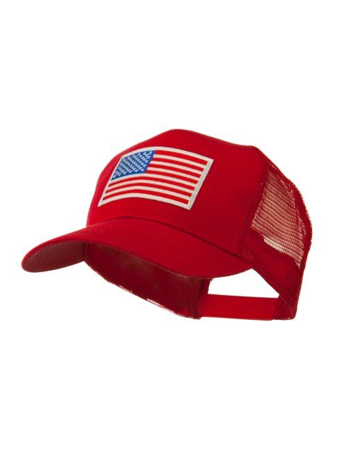 e4Hats.com 6 Panel Mesh American Flag White Patch Cap