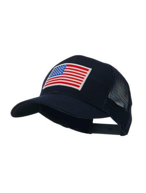 e4Hats.com 6 Panel Mesh American Flag White Patch Cap