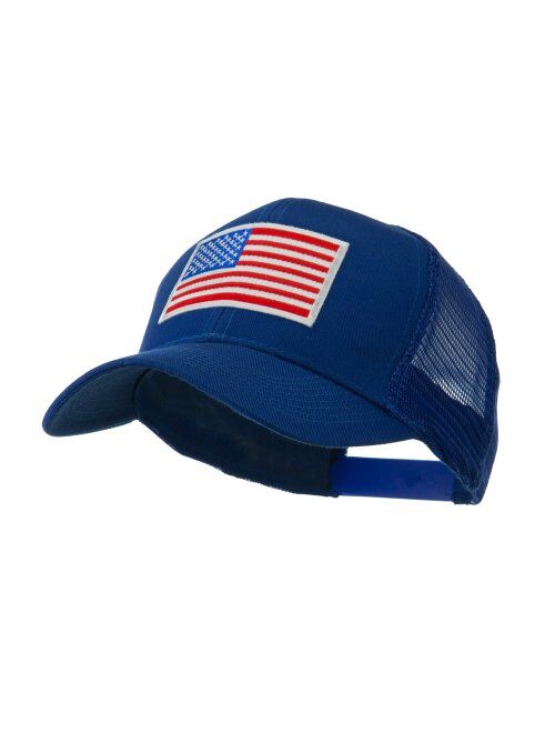 e4Hats.com 6 Panel Mesh American Flag White Patch Cap