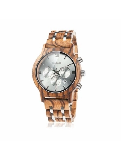 BOBO Bird Mens Wooden Watches Luxury Wood Metal Strap Chronograph & Date Dispaly Quartz Watch Versatile Male Timepieces