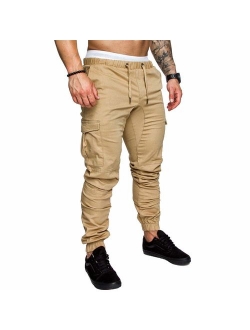 LINGMIN Men's Athletics Pocket Chino Cargo Pant Elastic Waist Trousers Jogger Pants