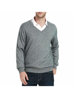 Kallspin Men's Cashmere Wool Blend Relaxed Fit V-Neck Sweater Pullover