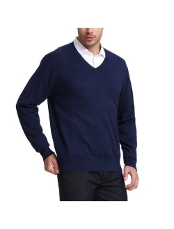 Kallspin Men's Cashmere Wool Blend Relaxed Fit V-Neck Sweater Pullover