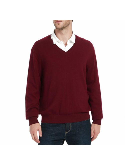 Kallspin Men's Cashmere Wool Blend Relaxed Fit V-Neck Sweater Pullover