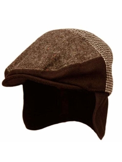 Epoch hats 100% Wool Herringbone Winter Ivy Cabbie Hat w/Fleece Earflaps - Driving Hat