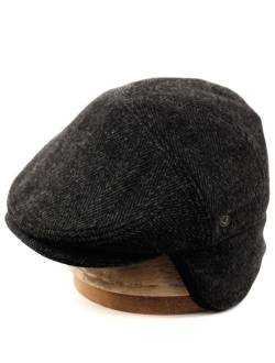 Epoch hats 100% Wool Herringbone Winter Ivy Cabbie Hat w/Fleece Earflaps - Driving Hat
