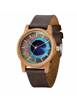 Wooden Watch,BIOSTON Handmade Unisex Military Quartz Casual Leather Wristwatches