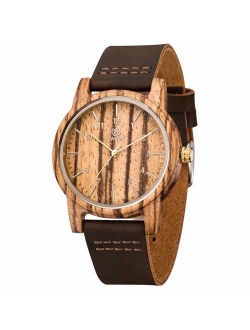 Wooden Watch,BIOSTON Handmade Unisex Military Quartz Casual Leather Wristwatches