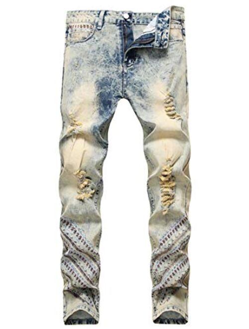 FEESON Men's Straight Leg Slimming Fit Distressed Loose Denim Jeans