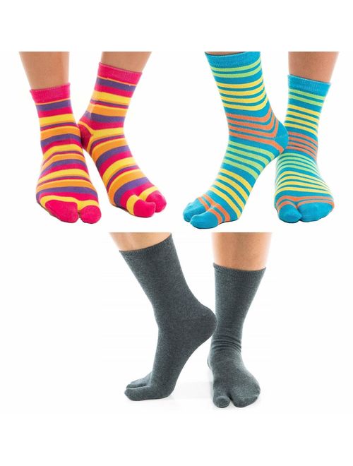 VToe Cotton Socks Stripes 3 Pairs Big Toe Tabi Flip Flop Socks