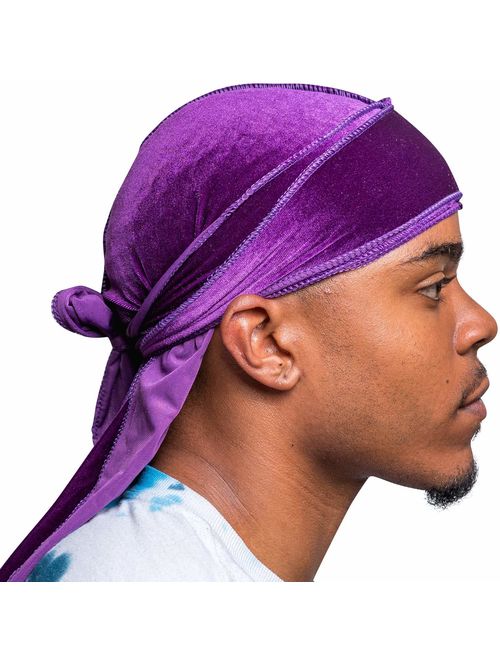 Veeta Superior Velvet Durags (Multiple Colors) - Soft Velvet Fabric | Silky Liner | Long Straps