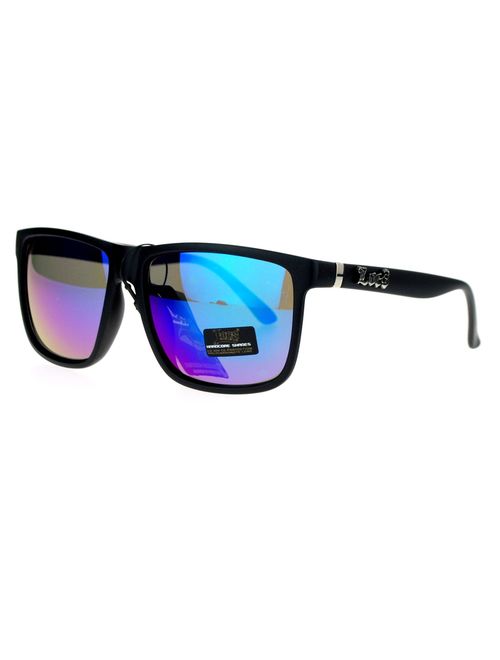 Locs Mirrored Lens Gangster Oversized Rectangular Horned Sunglasses