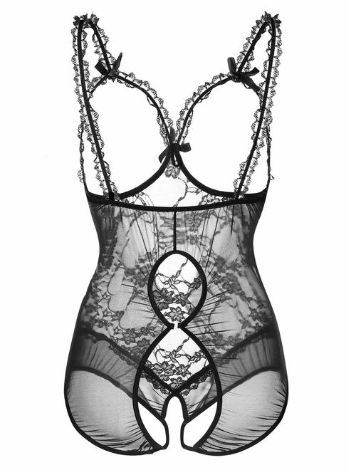 Women Sexy Lingerie Plus Size Lace Babydoll Mesh Leotard Teddy One Piece Miniskirt Nightie