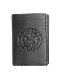 US Armed Forces RFID Men's Genuine Leather Wallets Gift Boxed Fold ARMY NAVY MARINES AIRFORCE