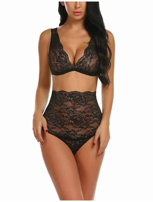 Avidlove Sexy Lingerie for Women High Waist Bra and Panty Set Strappy Babydoll Bodysuit