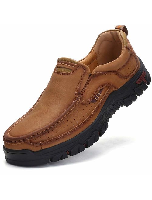 VENSHINE Mens Walking Shoes Leather Lightweight Breathable Casual Slip On Loafers