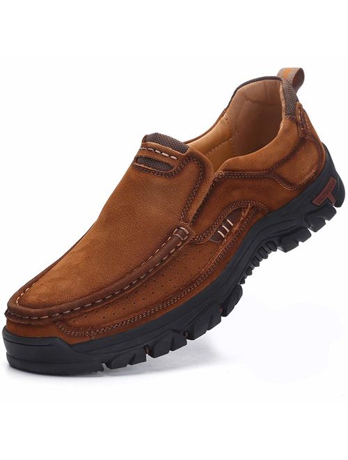 VENSHINE Mens Walking Shoes Leather Lightweight Breathable Casual Slip On Loafers