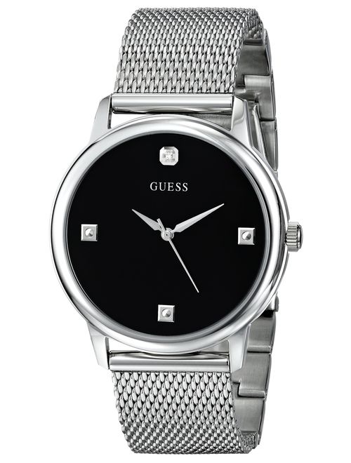 GUESS Men's Stainless Steel Diamond Dial Mesh Bracelet Watch