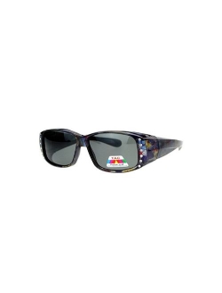 Polarized Rhinestone Sunglasses Fit Over Oval Rectangular Cover Sunglasses