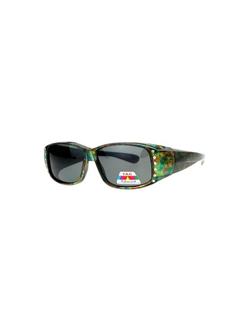 Polarized Rhinestone Sunglasses Fit Over Oval Rectangular Cover Sunglasses