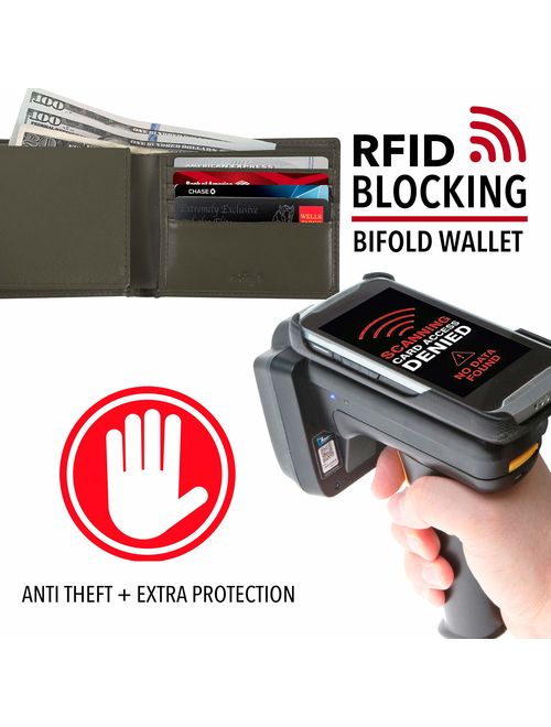 RFID Wallets for Men - Real Leather Bifold Wallets - Thin & Slim RFID Blocking Security Wallet