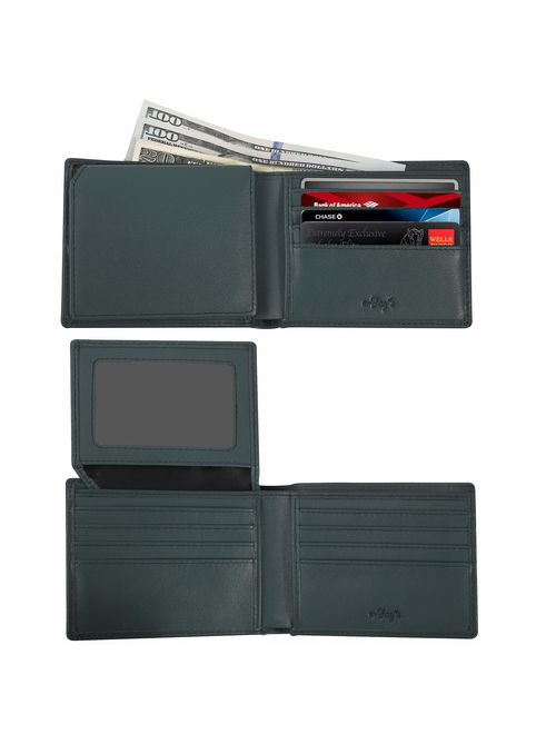 RFID Wallets for Men - Real Leather Bifold Wallets - Thin & Slim RFID Blocking Security Wallet