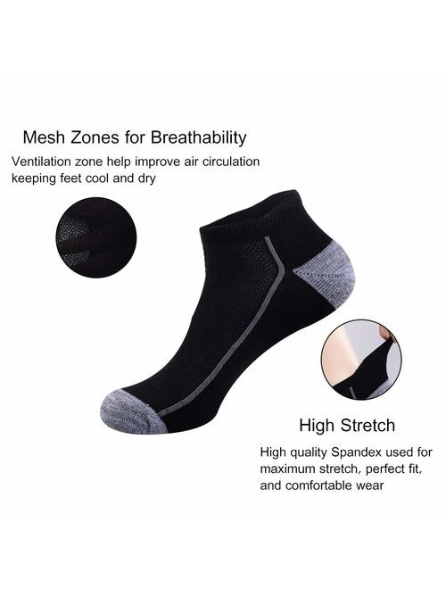 Shinno Mens Ankle Athletic Socks Low Cut Breathable Cushion Running Tab Socks 6 Pack