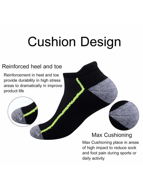 Shinno Mens Ankle Athletic Socks Low Cut Breathable Cushion Running Tab Socks 6 Pack