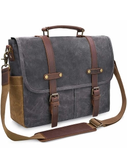 Messenger Bag Mens Canvas Leather 15.6 Inch Laptop Briefcase Crossbody Shoulder