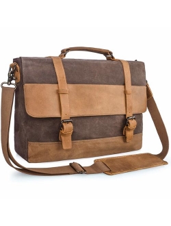 Messenger Bag Mens Canvas Leather 15.6 Inch Laptop Briefcase Crossbody Shoulder