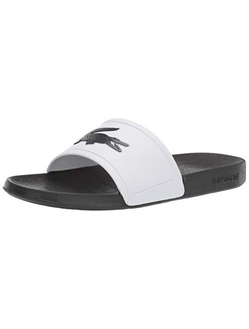 Lacoste Men's Croco Slide Sandal, Off White/Navy, 10 Medium US