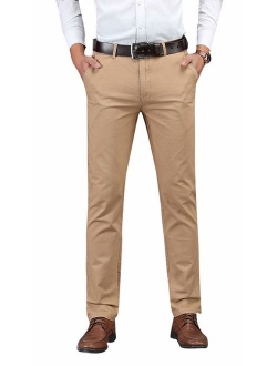 Plaid&Plain Men's Slim Fit Khaki Pants Men's Tapered Chino Pants